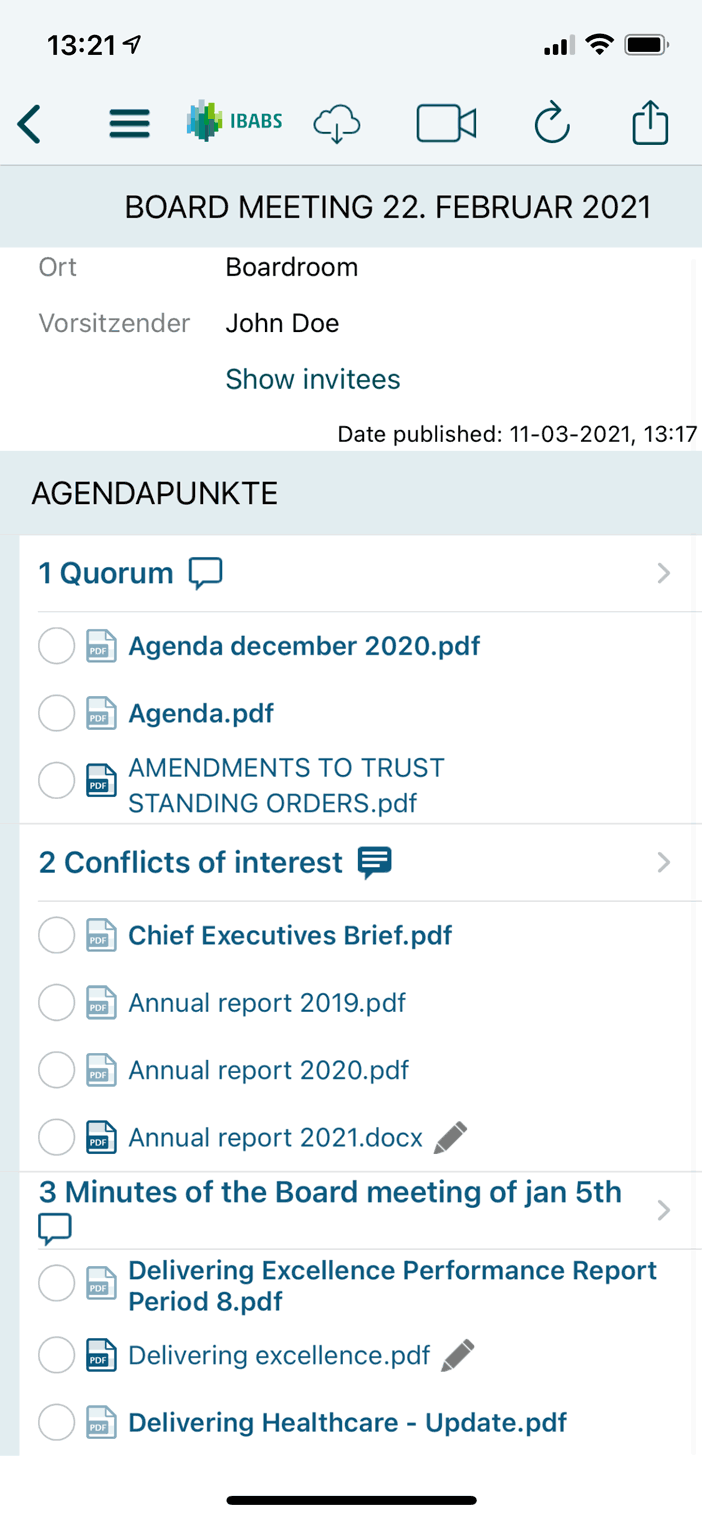 Jederzeit auf Agenda und Unterlagen zugreifen, auch offline