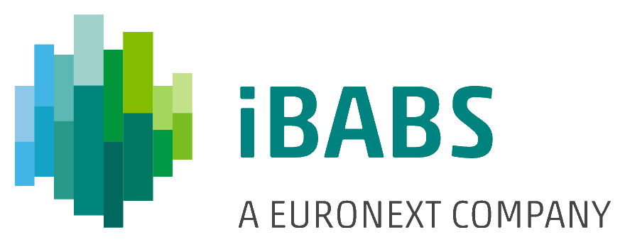 Logo of iBABS, a Euronext company, featuring vertical multicolored bars resembling a cityscape on the left with the company name on the right.