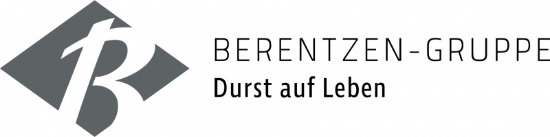 Logo of Berentzen Gruppe with stylized 'B' and the tagline "Durst auf Leben," presented in a modern, minimalist design.