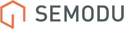 Logo featuring a stylized orange house icon followed by the text "SEMODU" in gray, against a transparent background.