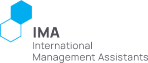 Logo of IMA, International Management Assistants, featuring a blue hexagon design on a white background, showcasing professionalism and organization.