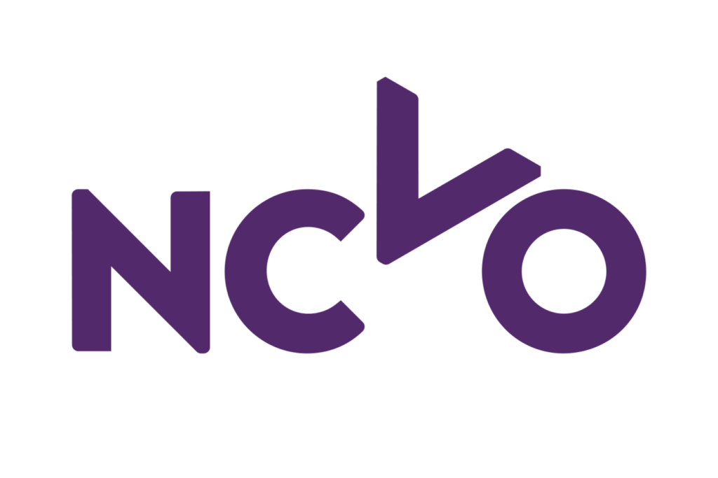Purple logo with the letters "NCVO," featuring a stylized design on a white background. No people, landmarks, or buildings are present.