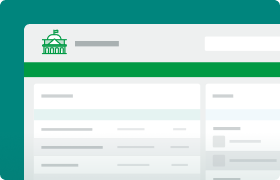 This image shows a stylized webpage layout with a green government building icon at the top, featuring sections and various horizontal lines.