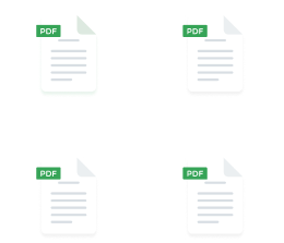 Four document icons with PDF labels, arranged in a 2x2 layout. One is titled "Annual Report" and noted as changed 2 hours ago.